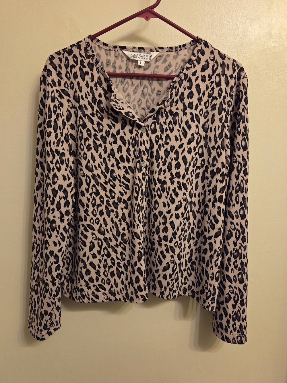 Vintage 90s Y2K Long Sleeve Leopard Print Button Down Lightweight Blouse Large